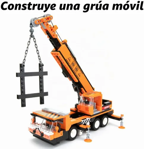 Vista 3 de Block Builder Juego de bloques de construcción de grúa móvil (475 piezas) y grúa torre de construcción. ¡Dos kits de construcción en un juego!