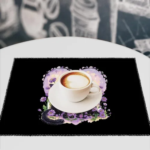 Vista 6 de Black Cats Flower Placemats Set of 6 Resistant Table Mats Washable Place Mats for Dinner Party Table Decoration