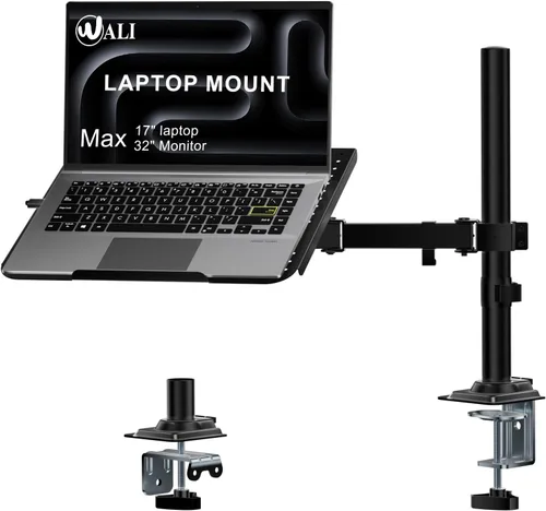 Vista 9 de WALI Soporte para laptop y monitor, soporte para monitor totalmente ajustable y bandeja para laptop para 1 portátil de hasta 17 pulgadas y 1