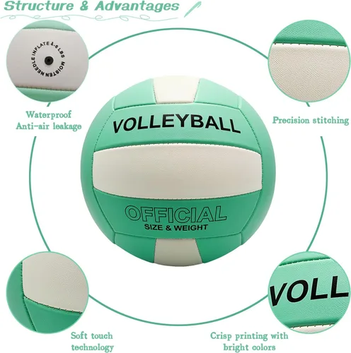 Vista 7 de Balón de Voleibol Tamaño Oficial 5 para Interior y Exterior, Kit de Voleibol Blando de PU Más Grueso con Bomba de Bola para Juego en la Playa