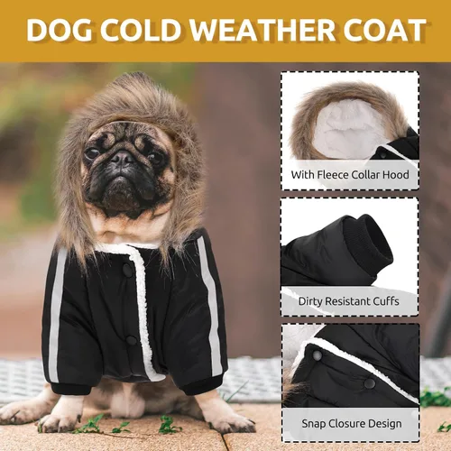 Vista 3 de Queenmore Abrigo cálido de invierno para perro, impermeable para clima frío, chaqueta de nieve para perro, sudadera reflectante con capucha