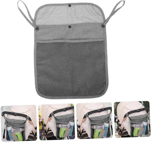 Vista 8 de Organizador de lino portátil con asa resistente, fácil instalación, almacenamiento de viaje para suministros, color gris para carrito y cochecito, 2