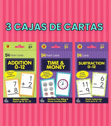 Vista 2 de Carson Dellosa - Tarjetas flash de tiempo y dinero, suma y resta, 3 juegos Matemáticas Grados 1-3
