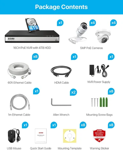 Vista 9 de ZOSI Sistema de cámara de seguridad para el hogar PoE de 16 canales 4K, H.265+ 8MP 16 canales CCTV NVR con disco duro de 4 TB para grabación 24-7, 8