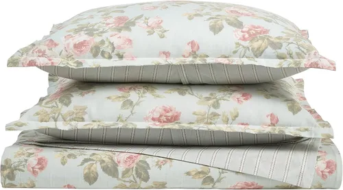 Vista 7 de Laura Ashley Home - Juego de funda de edredón individual, ropa de cama de algodón reversible con funda a juego, decoración del hogar transpirable