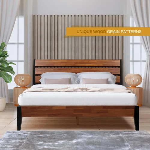 Vista 6 de Acacia Emery - Marco de cama con cabecero, cama de plataforma de madera 100% maciza, estilo de cama escandinavo con todos los colchones Americano