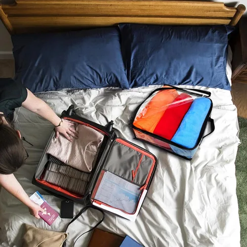 Vista 4 de 10 cubos grandes de embalaje de viaje transparente, bolsas de almacenamiento de vinilo transparente con cremallera, bolsa de plástico