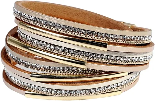 Vista 15 de Artilady Leather Wrap Bracelet for Women, Pearl Beaded Bangle Stack Jewelry Negro