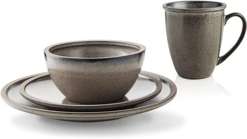 Vista 8 de Stone Lain Tina Stoneware - Juego de vajilla de esmalte reactivo, servicio de 16 piezas para 4, color verde y beige