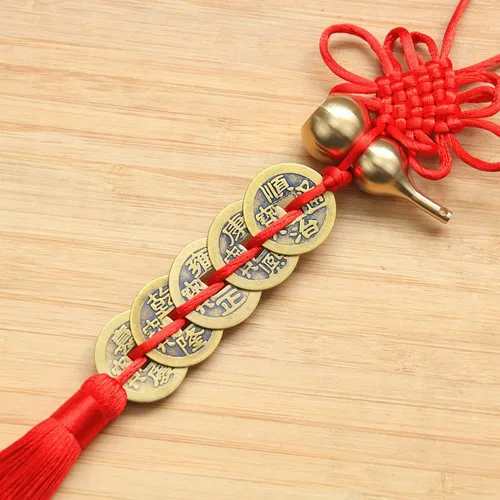 Vista 3 de Feng Shui latón calabaza rojo chino nudo borla decoración del hogar Wu Lou colgante trae buena suerte y riqueza, fiesta de primavera de año nuevo