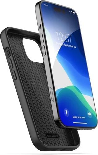 Vista 5 de Encased Thin Armor Belt Case - Diseñada para iPhone 15 con Clip de Funda para Teléfono - Negro Mate