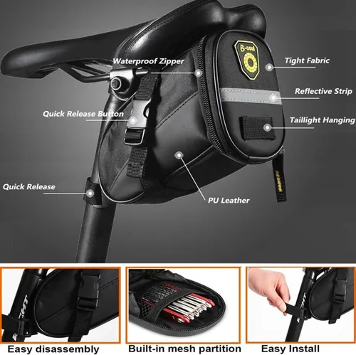 Vista 3 de Kit de herramientas de reparación de bicicletas con mini bomba de bicicleta, bolsa de sillín de bicicleta con luz trasera, multiherramienta