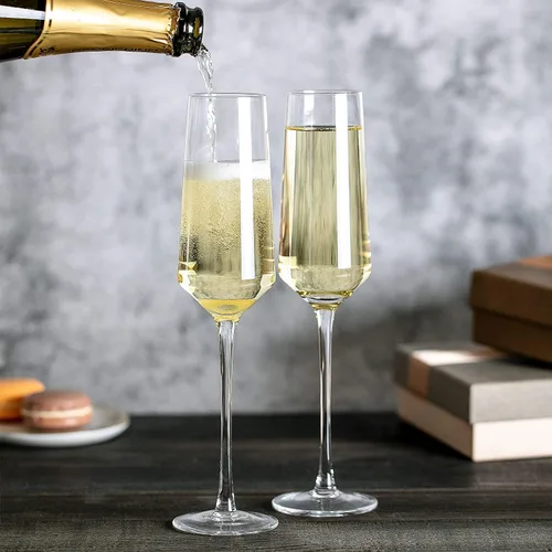 Vista 5 de Copas de champán de cristal soplado a mano, juego de 4, 8 onzas, elegantes Premium Lead-Free Crystal Champagne Flutes Glass, Ideal Gift for