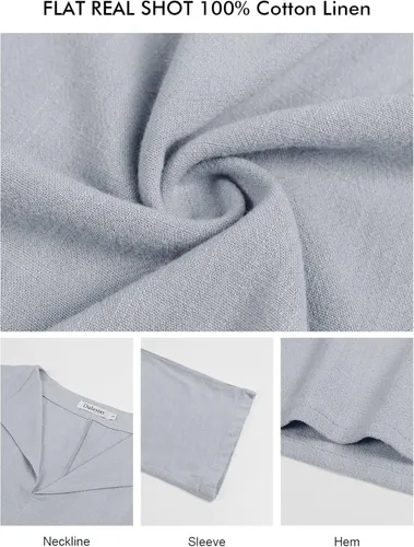 Vista 6 de Camisas de lino natural 100 % algodón para mujer, manga corta, ajuste holgado, casual, para verano