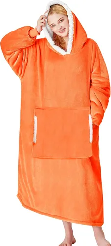 Vista 10 de yescool - Cobija con capucha, sudadera de franela de forro polar sherpa para adultos, mujeres y hombres, talla única