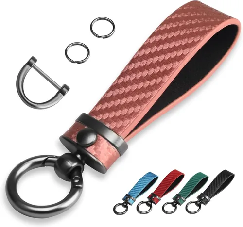 Vista 10 de QBUC Llavero de coche estilo fibra de carbono, llavero portallaves de cuero de microfibra para hombres y mujeres, con giratorio de 360 grados, Negro