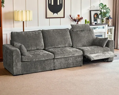 Vista 48 de Sofá reclinable eléctrico de 102.8 pulgadas con reposacabezas, sofá reclinable modular Cloud de gran tamaño con mesa, cajón de almacenamiento