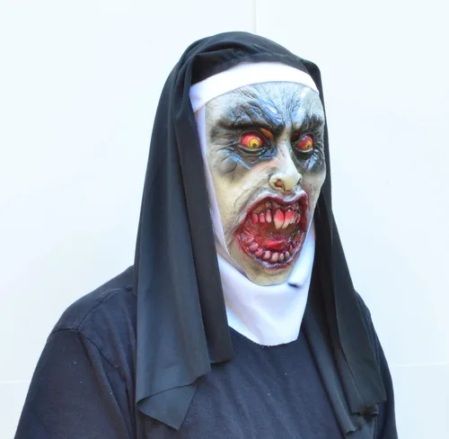 Vista 3 de Acid Tactical VALAK - Máscara de látex espeluznante de película de monja con velo de capucha