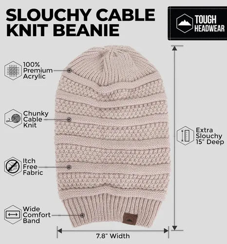 Vista 33 de Slouchy Cable tejido Gorro de lana por Tough Headwear – Gorro de lana de gran tamaño Sombreros Gorros Graves Sombreros Para Hombres y Mujeres