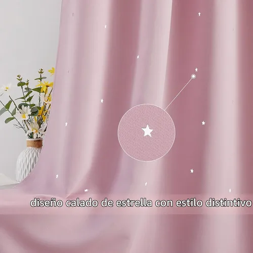 Vista 6 de NICETOWN - Cortinas de oscurecimiento de habitación con estrellas en rosa bebé, de 45 pulgadas de largo para dormitorio de niñas, cortinas