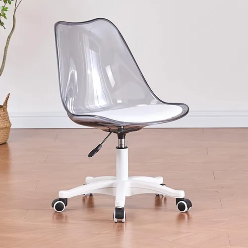 Vista 17 de Silla de escritorio transparente, silla de oficina de acrílico sin brazos con ruedas, giratoria de 360° y silla de tocador de altura ajustable