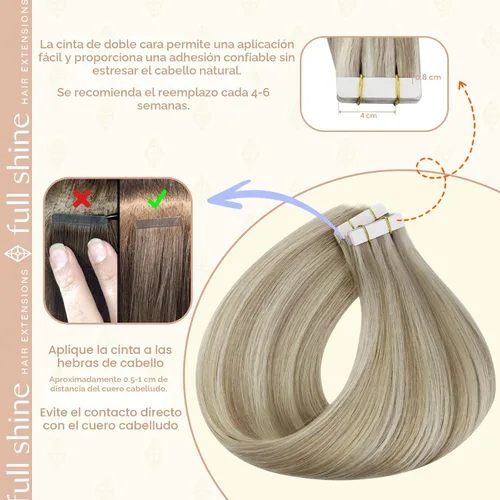 Vista 4 de Full Shine - Extensiones de cabello humano con cinta adhesiva, 18 pulgadas, extensiones de cabello rubio ceniza, extensiones de cabello humano real