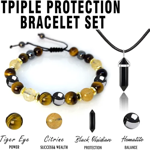 Vista 2 de Pulsera de sanación para aliviar la hematita, pulsera de triple protección