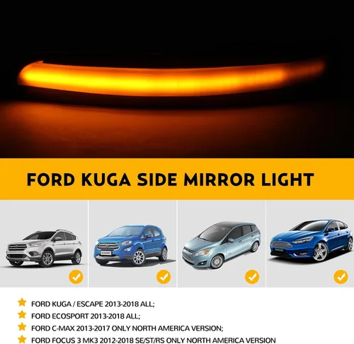 Vista 2 de Luces LED de señal de giro para espejo lateral para Ford Focus ST RS 2012-2018, para Ford Kuga Escape Ecosports 2013-2018, C-Max 2013-2017, Lentes