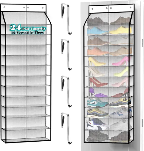 Vista 10 de Kotkn Organizador de zapatos para la puerta de 24 pares para la familia y los niños, de doble cara Almacenamiento colgante para tenis, botas