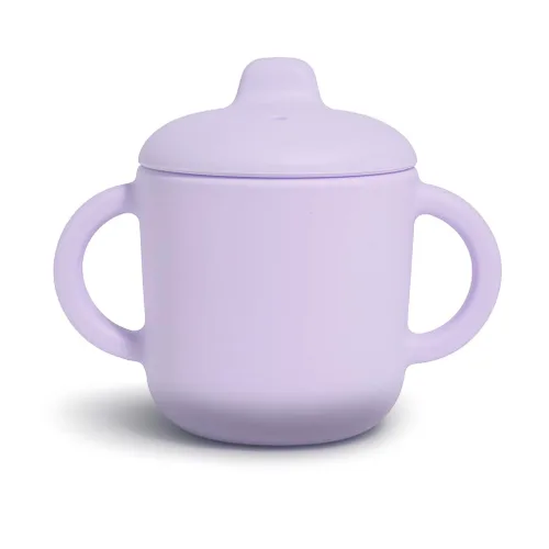 Vista 8 de Vasos para sorber con asas, pequeños vasos de silicona a prueba de fugas, 5 onzas, antiderrames, para niños pequeños (azul polvo)