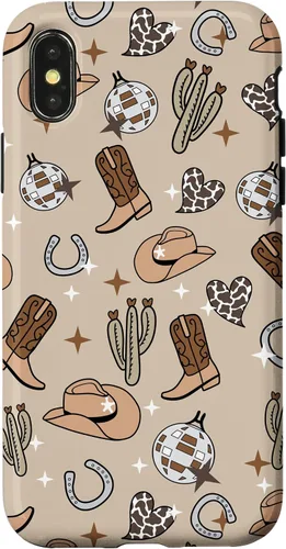 Vista 5 de Cowboy Hat & Boot & Disco Ball Pattern Brown Cowgirl Case for iPhone 17