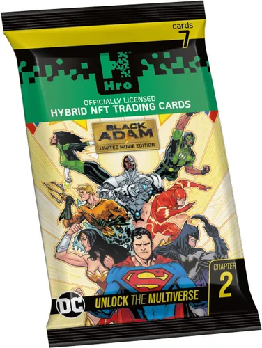 Vista 2 de HRO DC Comics Unlock The Multiverse Capítulo 2: caja de inicio premium, paquete de 8 tarjetas coleccionables NFT híbridas, paquete de 58 tarjetas