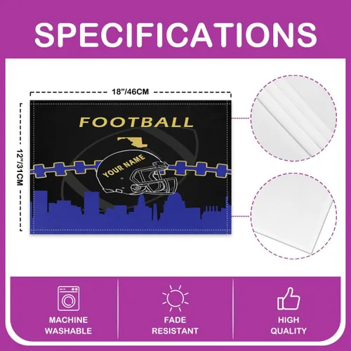 Vista 4 de Erosebridal Juego de 4 manteles individuales personalizados de fútbol de 12 x 18 pulgadas, manteles individuales para adultos, manteles individuales