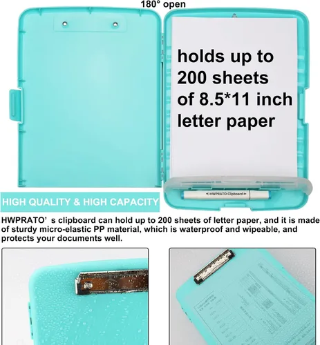 Vista 4 de HWPRATO Organizador de Portapapeles con Almacenamiento Portapapeles Plegable para Enfermería Carpeta de Archivo de Plástico con Estuche de Azul