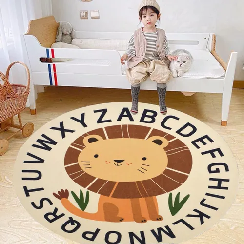 Vista 7 de Poowe Alfombra redonda para sala de juegos para niños, alfombra suave del alfabeto para dormitorio, colección de juegos, alfombra de aprendizaje