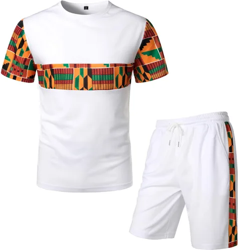 Vista 10 de LucMatton Conjunto de camiseta y pantalones cortos con estampado africano de verano para hombre, 2 piezas, conjunto deportivo de malla, trajes