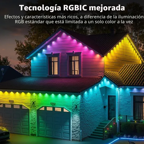 Vista 2 de XINKAITE Luces permanentes para exteriores de 50 pies con 25 LED, RGB+IC inteligentes con 16 millones de colores de bricolaje, IP67 impermeable