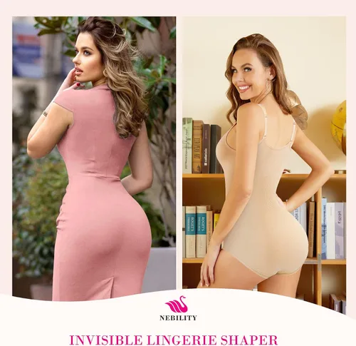 Vista 7 de Nebility Body moldeador de cintura sin costuras con cuello redondo y control de abdomen para mujer