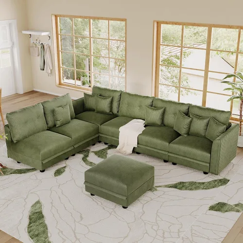 Vista 39 de LLappuil Sofá seccional modular con asientos de almacenamiento, sofá seccional convertible modular en forma de U de pana para sala de estar, sofá
