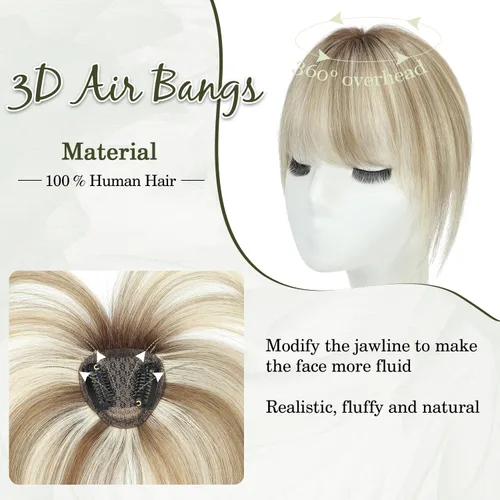 Vista 4 de Ms Taj Flequillo de cobertura de 360° de cabello humano real, extensiones de cabello con clip de aspecto natural para mujer, flequillo falso