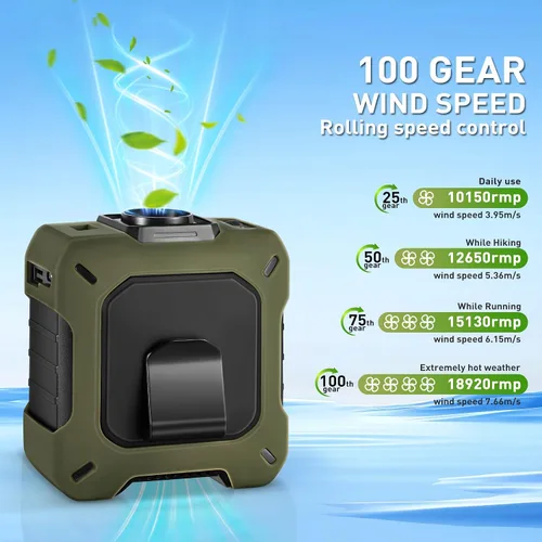 Vista 3 de GOSALISU Ventilador de cintura portátil de 10400 mAh recargable fuerte ventilador personal de 100 velocidades, pequeños ventiladores portátiles