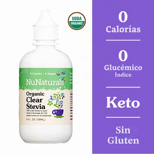 Vista 7 de NuNaturals Edulcorante líquido orgánico de estevia, transparente, sin sabor, plástico, 4 onzas
