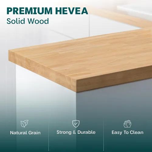 Vista 7 de Bme Hevea Encimera de Bloque de Carnicero de Madera Maciza, Superficie de Mesa de Bloque de Carnicero Sin Terminar para Bricolaje Lavadora