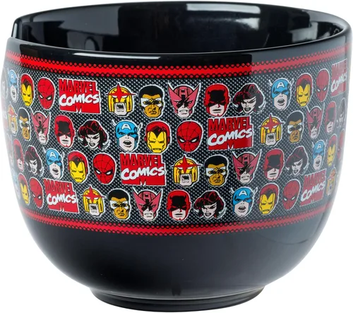 Vista 3 de Silver Buffalo Marvel Vengadores Iron Man, Capitán América, Spider-Man, Thor, Black Widow, Falcon, Hawkeye, Daredevil Tazón de Cerámica para Ramen