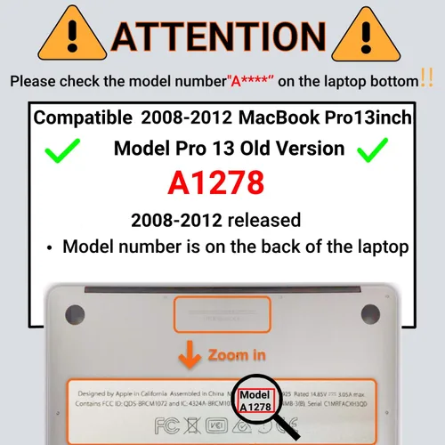 Vista 2 de Funda rígida compatible con MacBook Pro de 13 pulgadas 2012 2011 2010 2009 2008 versión A1278 con CD-ROM, funda de plástico para laptop cubierta