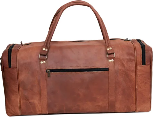 Vista 3 de Bolsa de cuero genuino de 24 pulgadas para viajes durante la noche de fin de semana, bolsa de cuero para deportes, gimnasio, bolsa de viaje