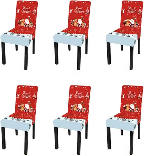 Vista 19 de XMNTG Juego de 6 fundas para sillas de Navidad, con estampado de ciervos, decoración de Navidad, fundas extraíbles para sillas antideslizantes Negro