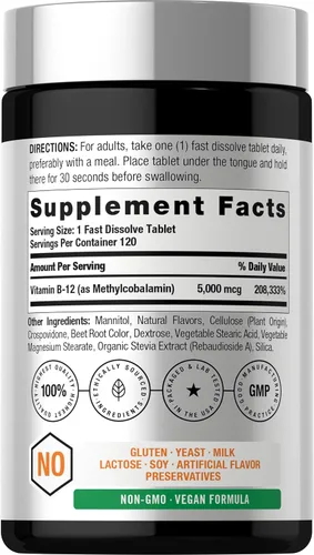 Vista 2 de Horbäach Vitamina B12 5000 mcg 120 tabletas de disolución rápida