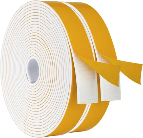 Vista 13 de Burlete de cinta de espuma autoadhesiva blanca para puertas y ventanas de 1 pulgada × 3/4 pulgada × 13 pies, tira de sellado de espuma de alta Blanco