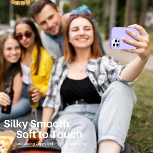 Vista 6 de ORNARTO Funda compatible con iPhone 12 PRO MAX de 6.7 pulgadas, silicona líquida delgada de 3 capas de goma de gel suave cubierta completa con forro